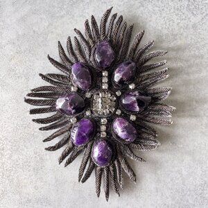 Oscar de la Renta Purple and Silver Statement Brooch